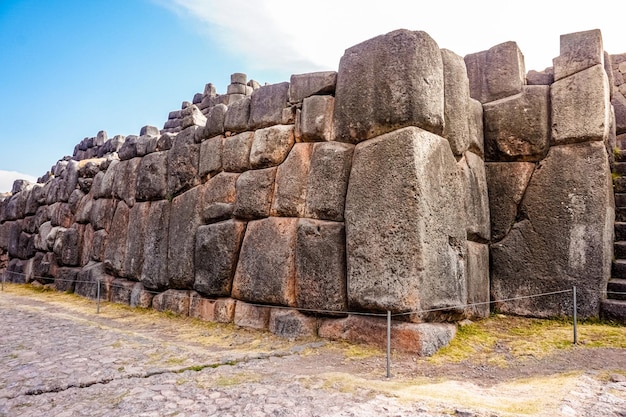 Inca fortress of Sacsayhuaman stone wall Cusco Peru