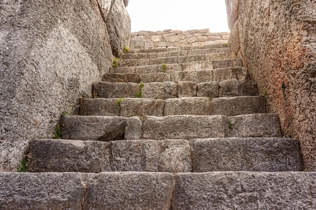 Inca fortress of Sacsayhuaman stone wall Cusco Peru