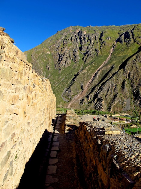 Inca ruïneert Ollantaytambo Urubamba Heilige Vallei Peru Zuid-Amerika