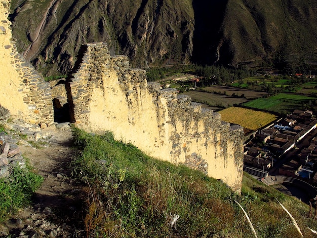 Inca ruïneert Ollantaytambo Urubamba Heilige Vallei Peru Zuid-Amerika