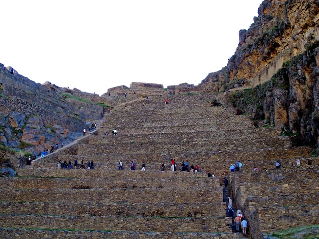 Inca ruïneert Ollantaytambo Urubamba Heilige Vallei Peru Zuid-Amerika