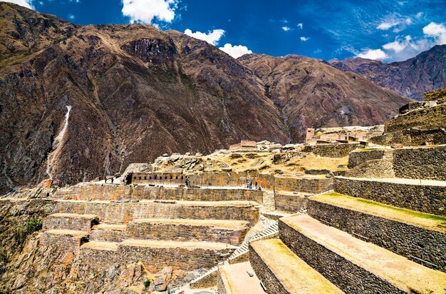 Inca ruins at ollantaytambo in peru