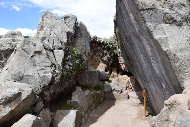 Inca ruins Underground cave used for ancient Inca ceremonies at Archaeological Park of Qenqo Cusco