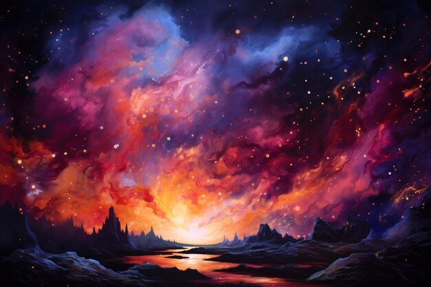 Incandescent fire consumes the night sky painting it with vibrant hues