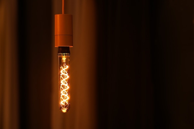 Incandescent lamp is a decorative element of the interior. Warm yellow light from the spiral.