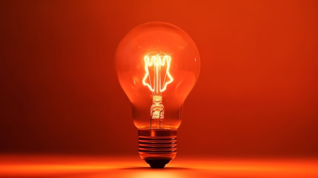 Incandescent light bulb on orange background Generative ai