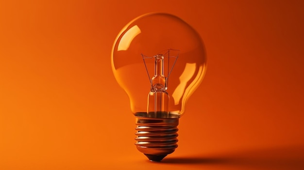 Incandescent light bulb on orange backgroundgenerative ai