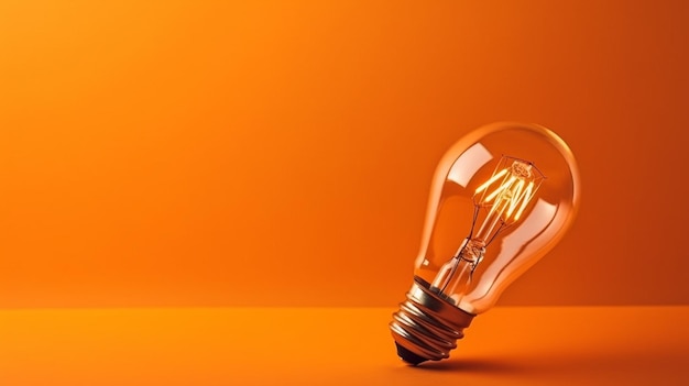 Incandescent light bulb on orange backgroundgenerative ai