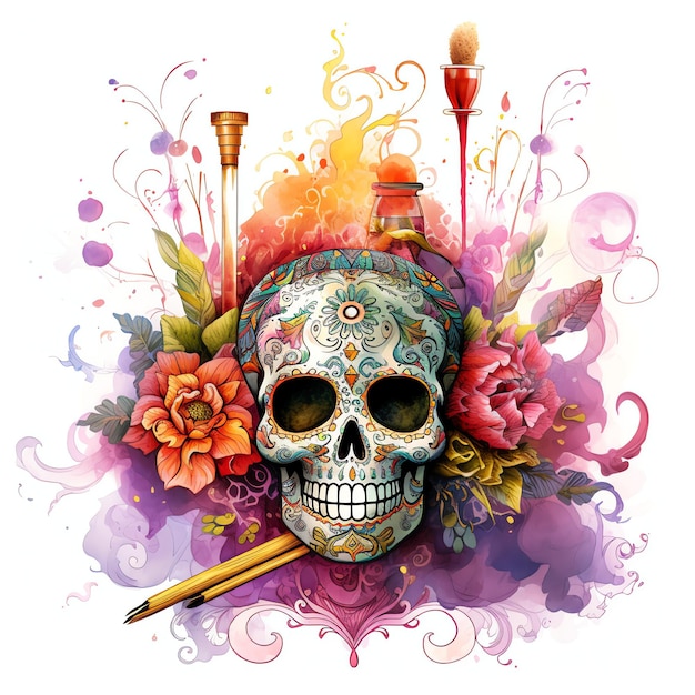 Incense incienso mexican dia de muertos day of the dead watercolor