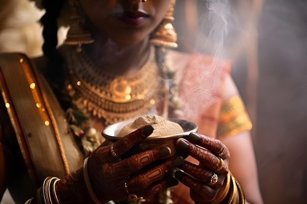 Incense sticks in the hands of an Indian woman Generative AI 3