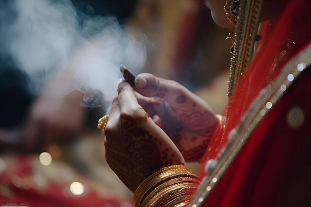 Incense sticks in the hands of an Indian woman Generative AI 5