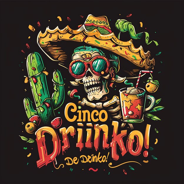 Photo include the text cinco de drinko