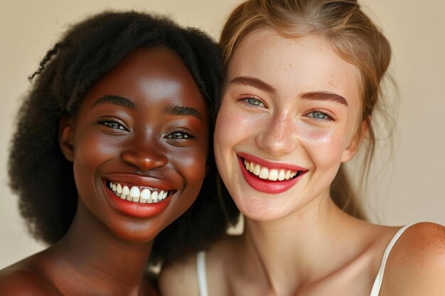 Photo inclusive beauty joyful white and african american women