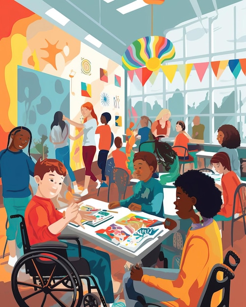 Photo an inclusive classroom with students of diverse abilities and backgrounds