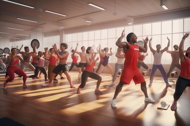 Inclusive fitness class with participants of Generative ai