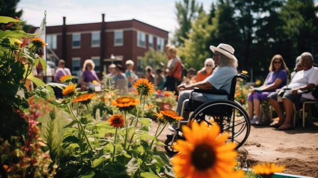 Foto giardinaggio inclusivo blooming joy e inclusione delle sedie a rotelle