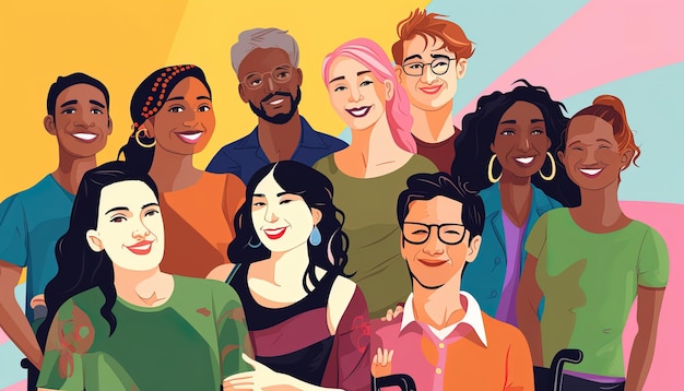 An inclusive illustration portraying workers of different backgrounds ethnicity and abilities