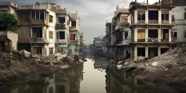 Photo income inequality a stark contrast between luxurious mansions and dilapidated shanty houses a crowded urban slum a sense of disparity and unfairness