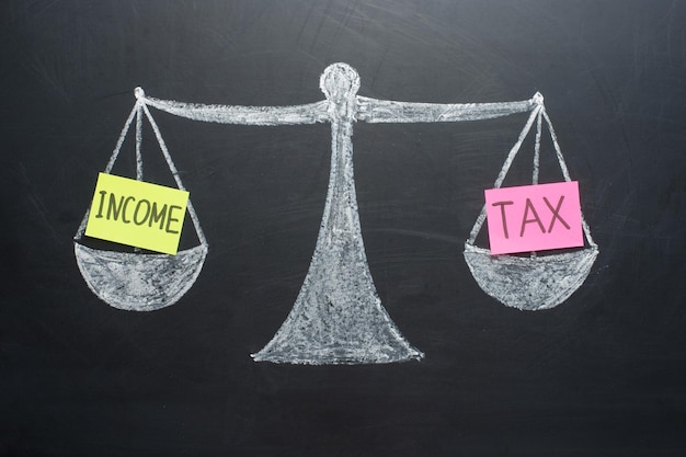 Income tax balance finance books scales concept