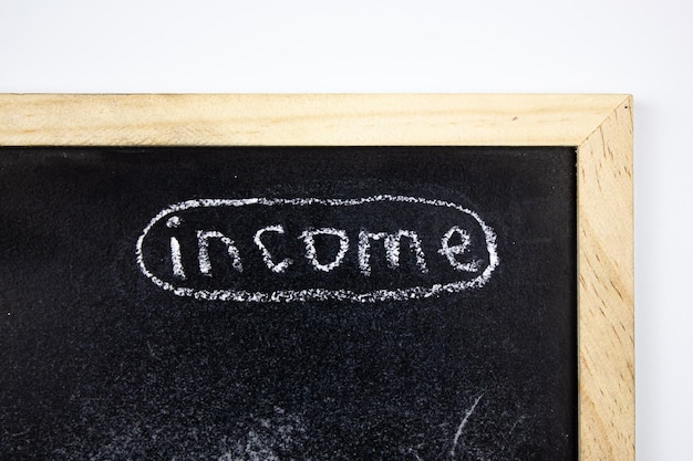 INCOME word written in chalk on a blackboard Training to increase income earnings courses education coaching