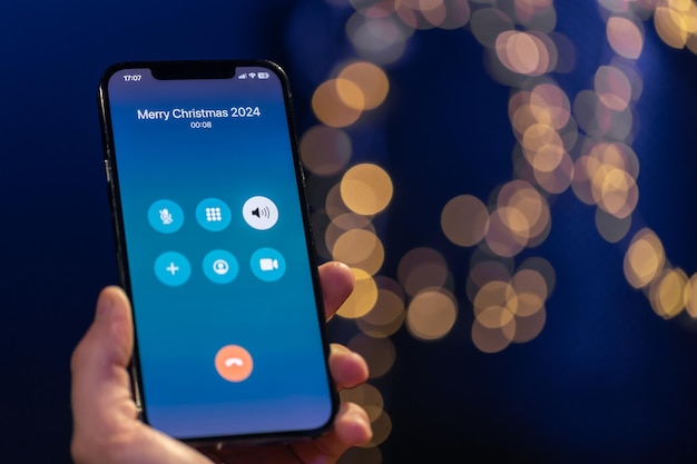 Photo incoming call screen from merry christmas close up