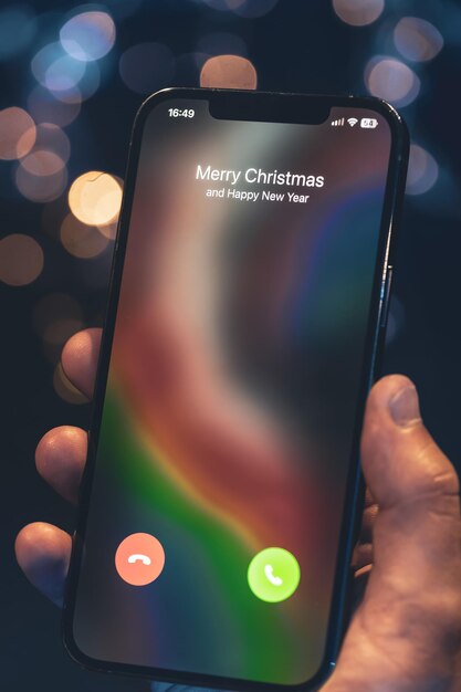 Photo incoming call screen from merry christmas close up