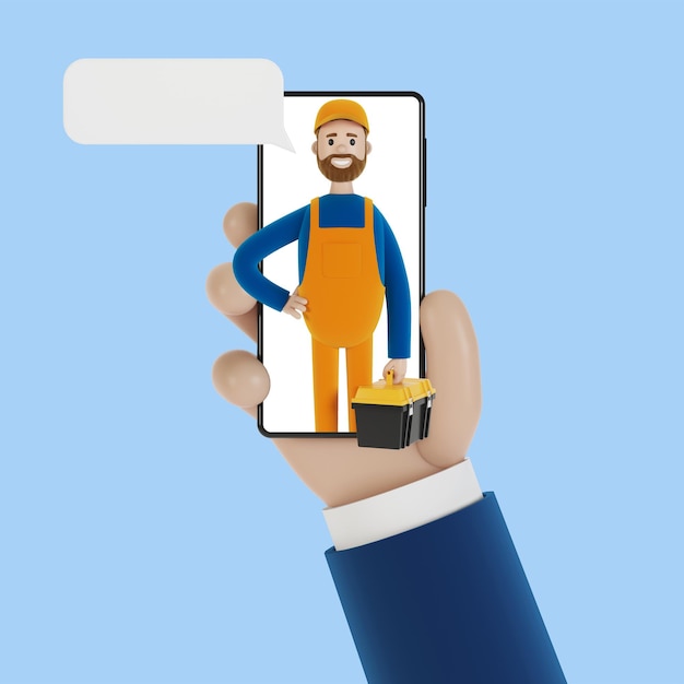 Incoming call on the smartphone screen Husband for an hour Electrician plumber carpenter calling the foreman to work 3D illustration in cartoon style