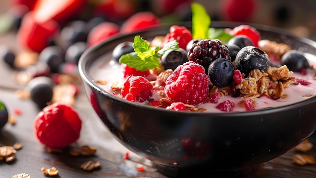 Photo incorporate organic cereal into daily breakfast for a healthy start to the day concept organic cereal healthy breakfast start your day right