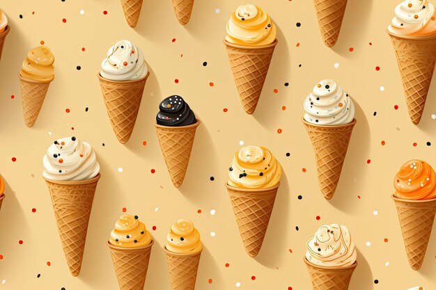 Photo incorporate a variety of waffle cones with different ice cream flavors ai generated