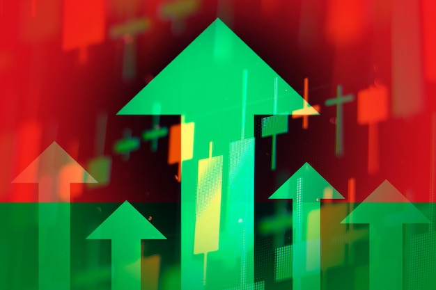 Increasing green arrows showing improvements in the economy or growth of stocks on the stock exchange