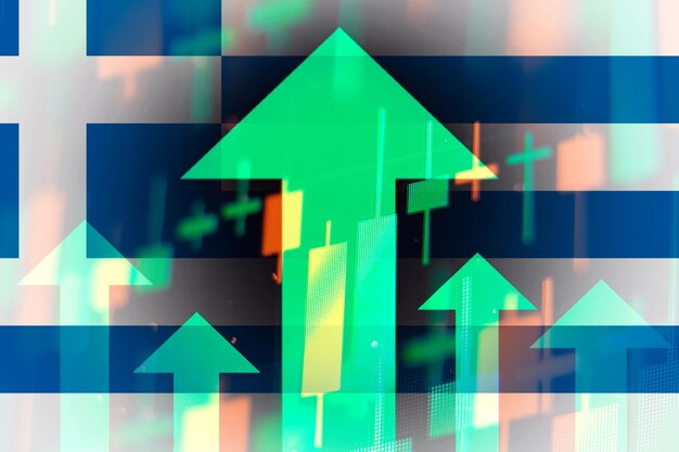 Photo increasing green arrows showing improvements in the economy or growth of stocks on the stock exchange