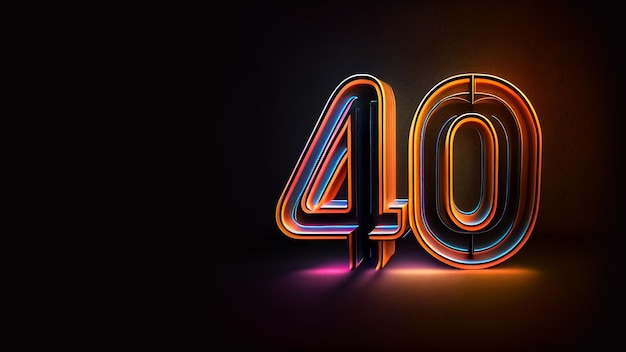 Photo incredible black background with glowing 3d number 40 pink and orange shades