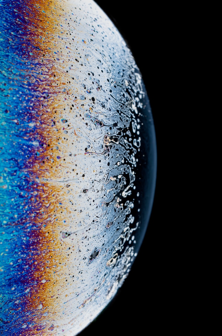 Photo incredible fancy soapy water pattern abstract background semicircle. model of space or planets universe cosmic. a lot of space for advertising labels.