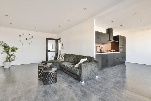 Incredible living room with black sofa