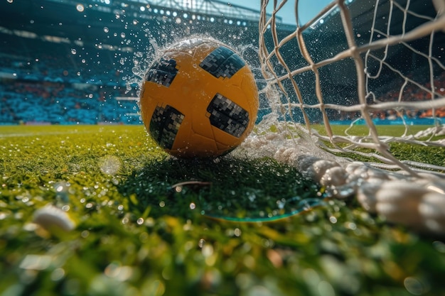 Incredible moment frozen in time as a goalkeeper makes a spectacular save during a soccer match