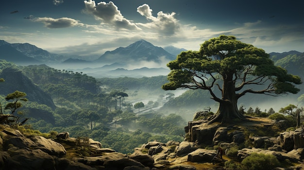 Incredible nature landscape with mountains river and trees