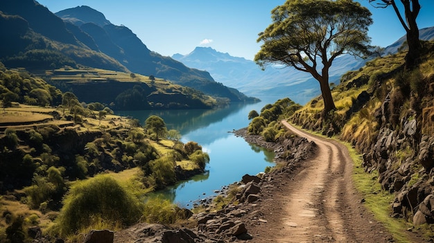 Incredible nature landscape with mountains river and trees