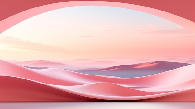 ピンク色のインテリアの背景 滑らかなピンクの線 空間の曲線