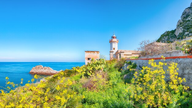 Incredible sunny day over capo zafferano lighthouse