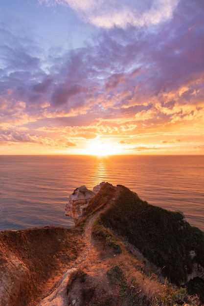 Incredible sunset on the cliffs of Etretat