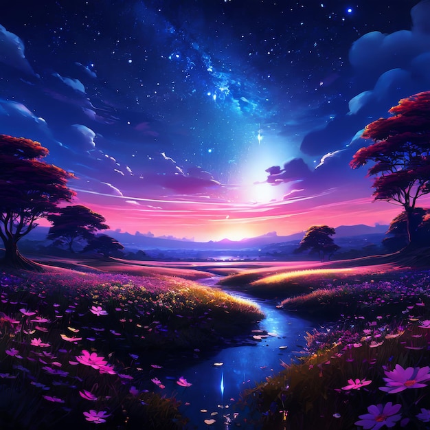 Incredibly beautiful night magic field