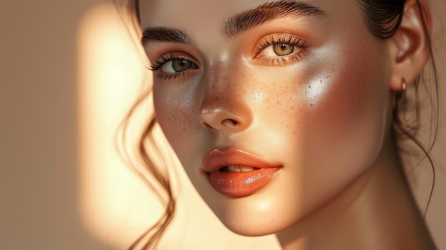Photo incredibly beautiful woman closeup portrait eyes skin care healthy hair and skin