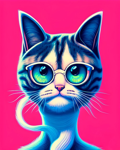 Incredibly bright portrait of a cat. super cute fluffy cat, cat\
with glasses, sunglasses