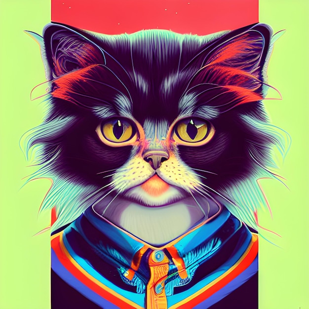 Incredibly bright portrait of a cat. super cute fluffy cat, fur cat, in clothes