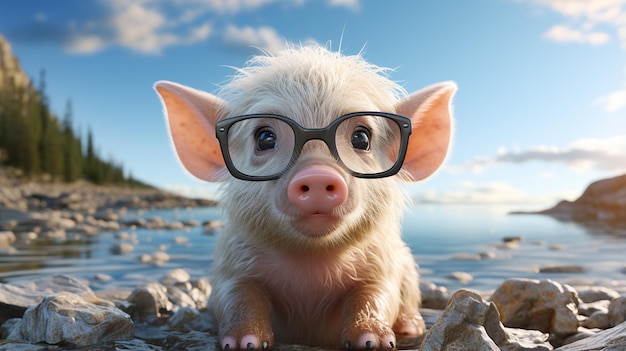 Incredibly cute and cheerful pig with accessories