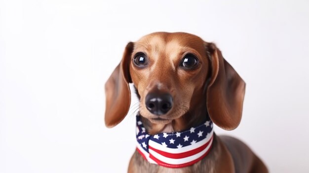 独立記念日 7 月 4 日白い背景に分離されたダックスフント犬