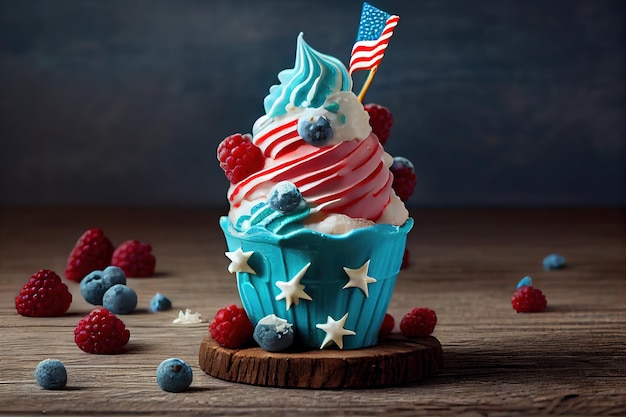 Independence Day 4th of July Layered dessert from ice cream Generative Ai