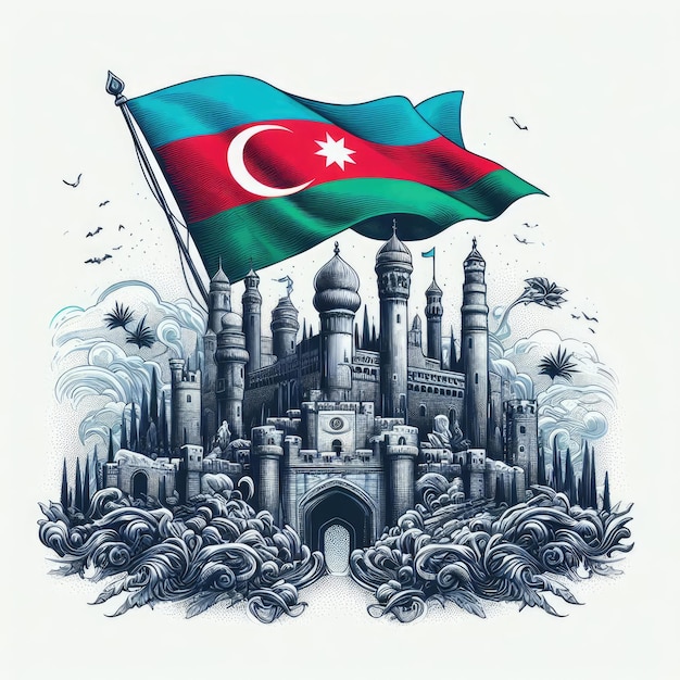 Independence day of Azerbaijan Flag on white