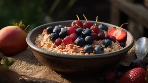 インドネシアの独立記念日の朝食はイチゴとブルーベリーで作られたオートミール (Oatmeal with Strawberry and Blueberry) 