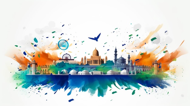 独立記念日のコンセプトと三色 独立記念日おめでとうございます インド人のためのグリーティングカードデザイン